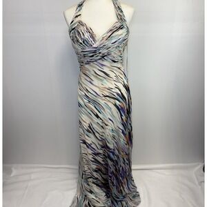 Nina Austin 100% Silk Dress Gown Deadstock Beaded Halter Maxi Prom Wedding XL